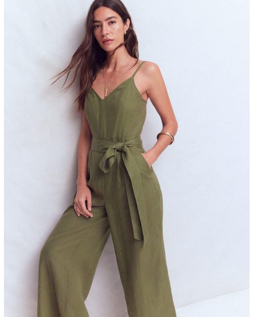 Boden Green Strappy Linen Jumpsuit