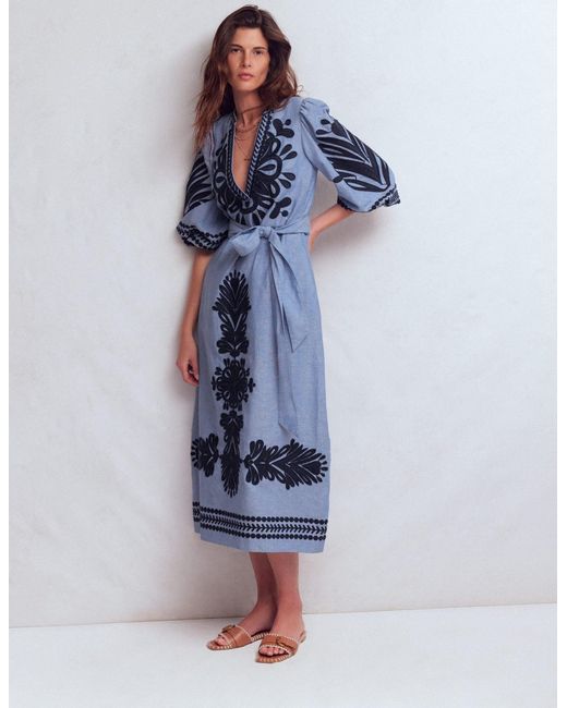 Boden Blue Octavia Linen Blend Dress