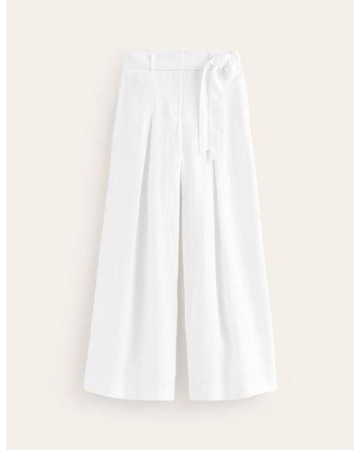 Boden White Palazzo Linen Pants