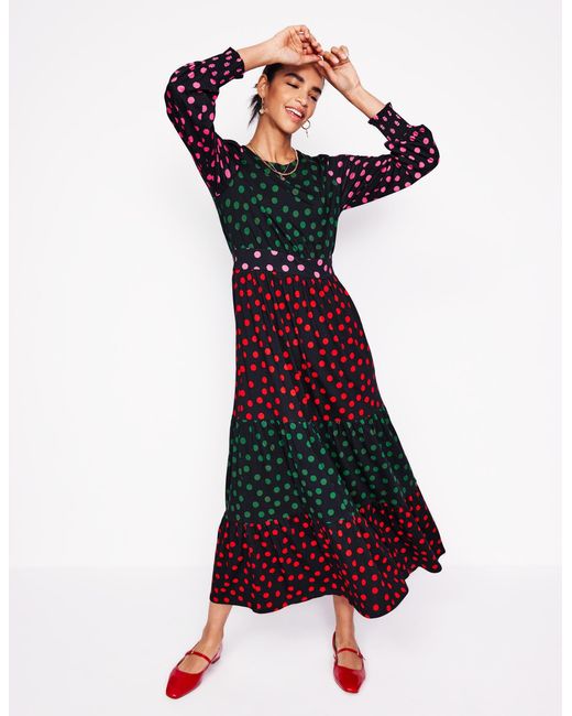 Boden Tabitha Tiered Jersey Dress-Multi, Abstract Dot