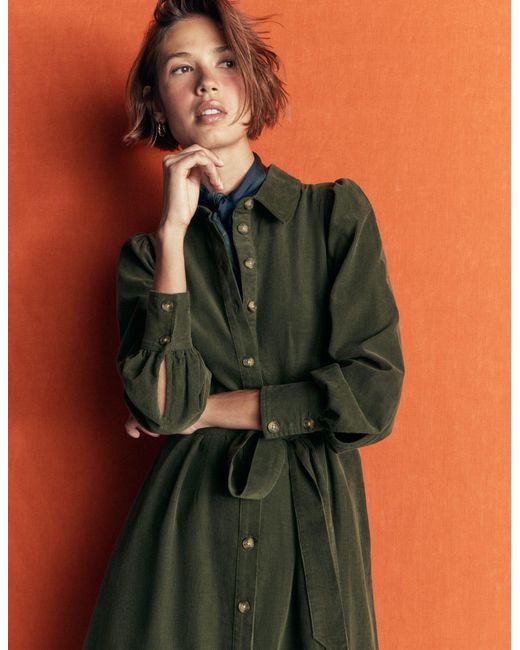 Boden Green Maeve Cord Midi Shirt Dress