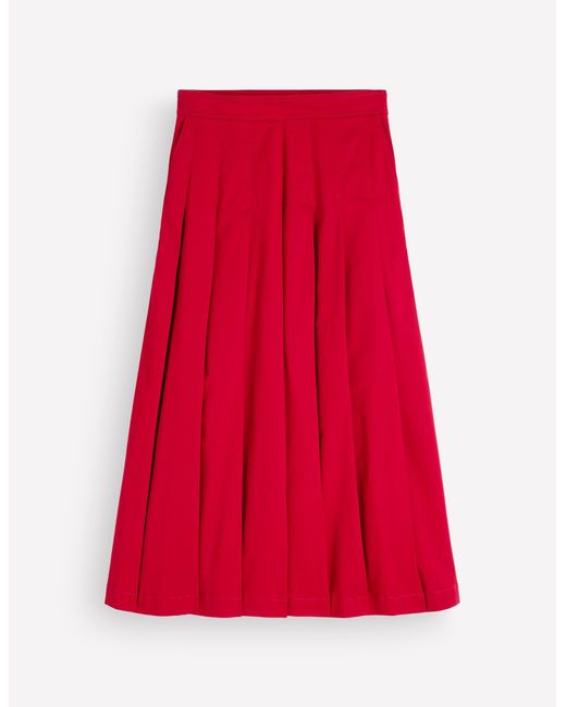 Boden Red Aya Cotton Sateen Midi Skirt