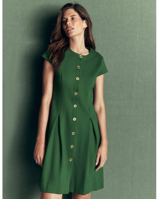 Boden Green Short Pleated Button Dress