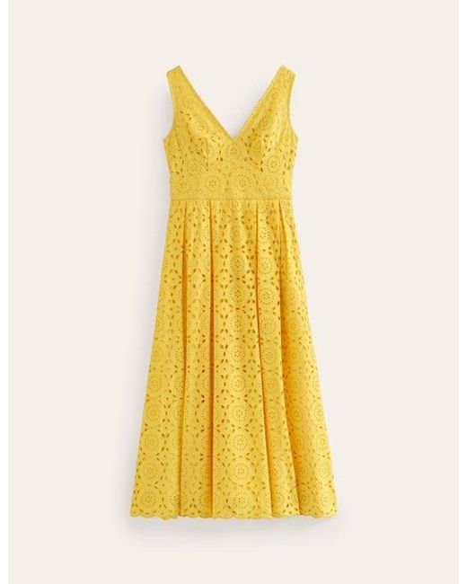 Boden Yellow Broderie Occasion Midi Dress