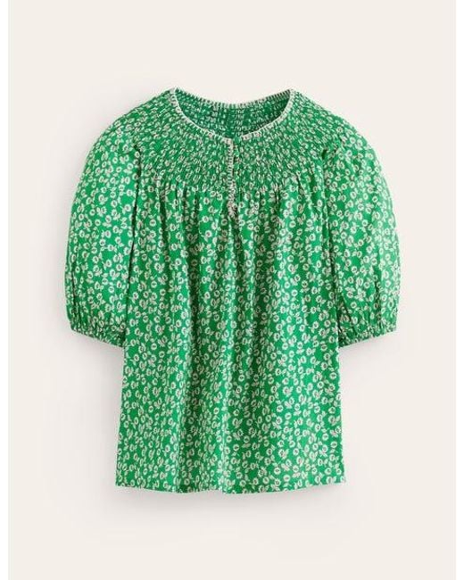 Boden Easy Stitch Detail Top Green Tambourine, Ditsy Bud