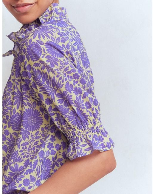 Boden Purple Heather Smocked Sleeve Top