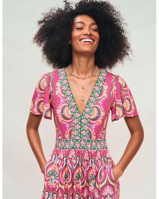 Boden Pink Ellie Flutter Maxi Tea Dress