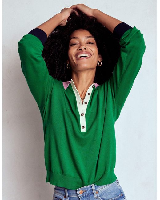 Boden Green Lara Cotton Henley Jumper