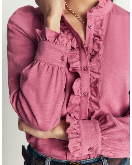Boden Red Jersey Frill Blouse