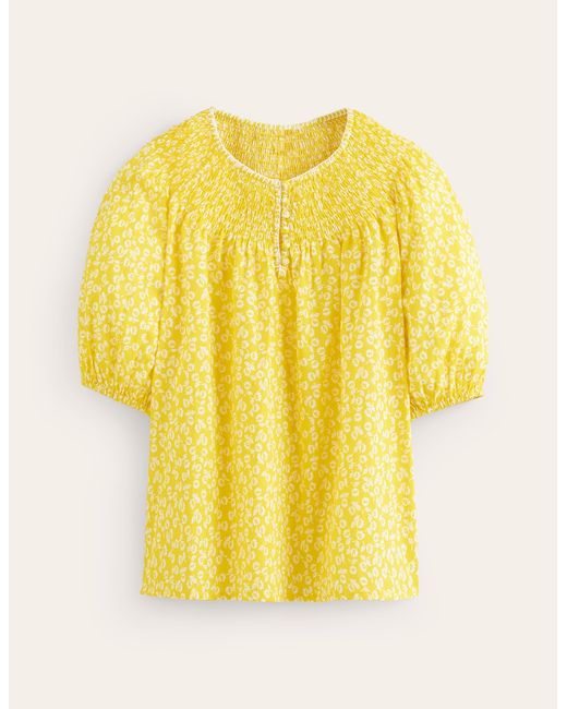 Boden Yellow Easy Stitch Detail Top