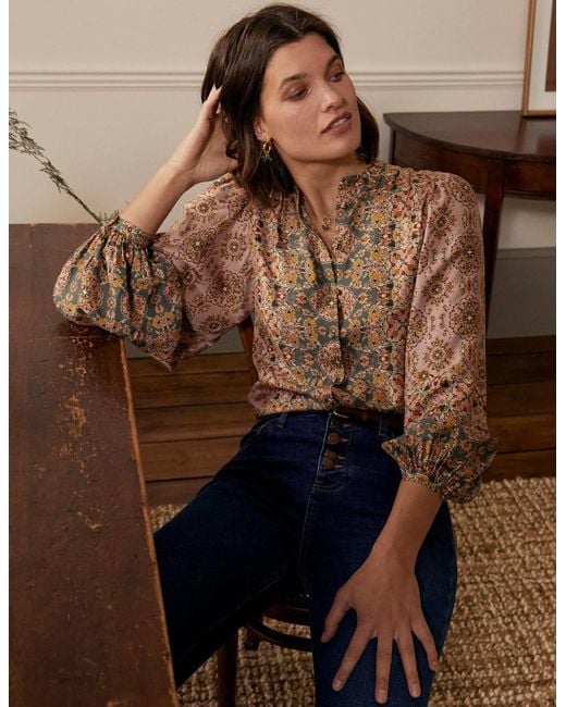 Boden Pink Anna Blouson Sleeve Blouse Party , Wild Blooms