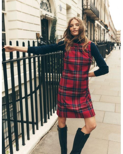 Boden Red Lou Wool Check Shift Dress