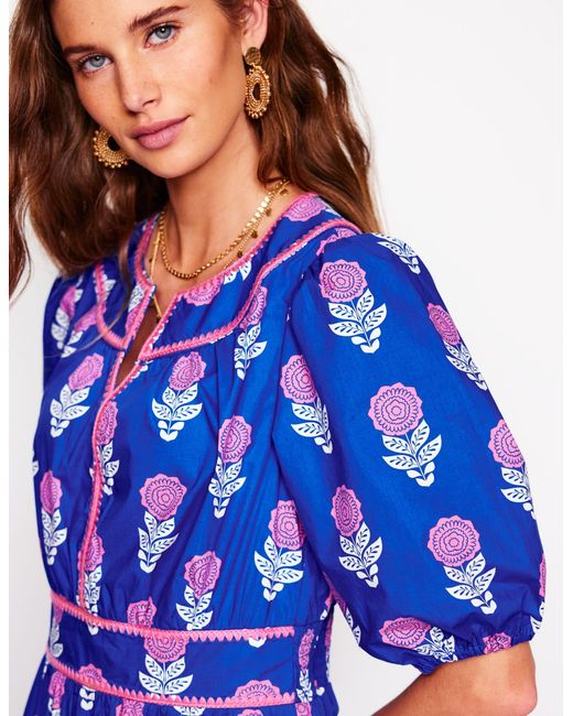 Boden Rhea Embroidered Midi Dress-Gallery, Dahlia Sprig in Blue | Lyst UK