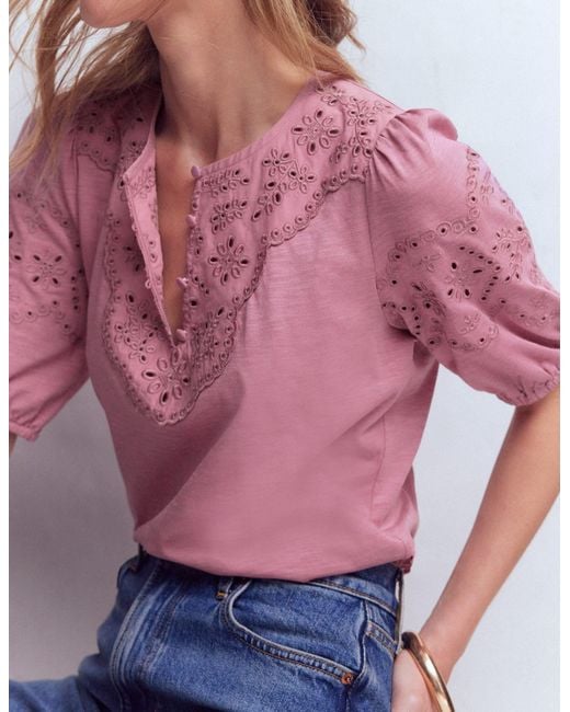 Boden Pink Ada Broderie Mix Top