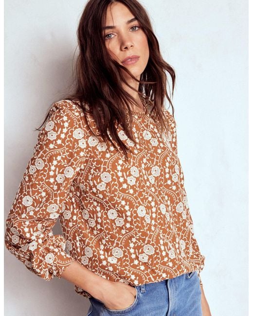 Boden Brown Embroidered Cotton Top