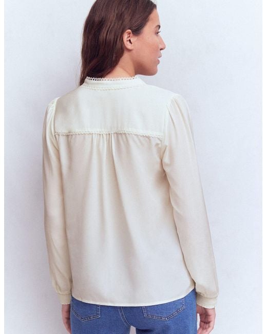 Boden White Rhea Trim Detail Silk Top