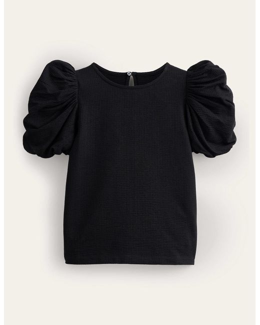 Boden Puff Sleeve Jersey Top in Black Lyst
