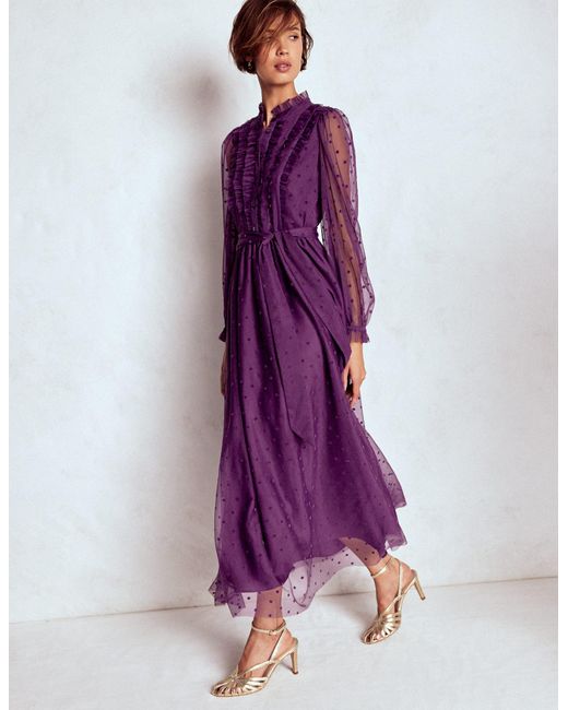 Boden Purple Tulle Ruffle Maxi Dress