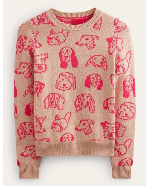 Boden Pink Heather Jacquard Sweater Chinchilla, Raspberry Dogs