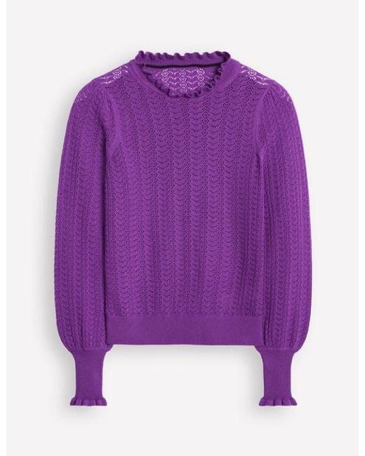 Boden Purple Tia Pointelle Frilled Jumper