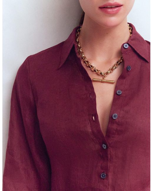 Boden Red Puff Sleeve Linen Shirt