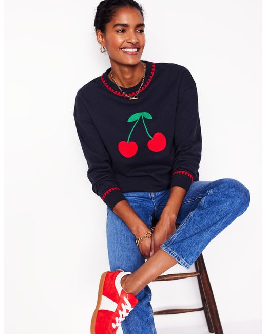 Boden White Emi Embroidered Sweatshirt Ivory, Multi Fairisle