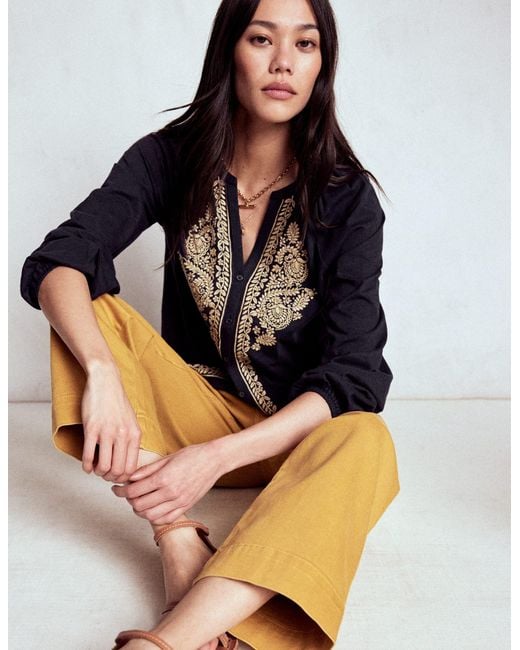 Boden Black Alma Embroidered Shirt