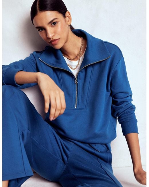 Boden Blue Panelled Half-Zip Sweatshirt