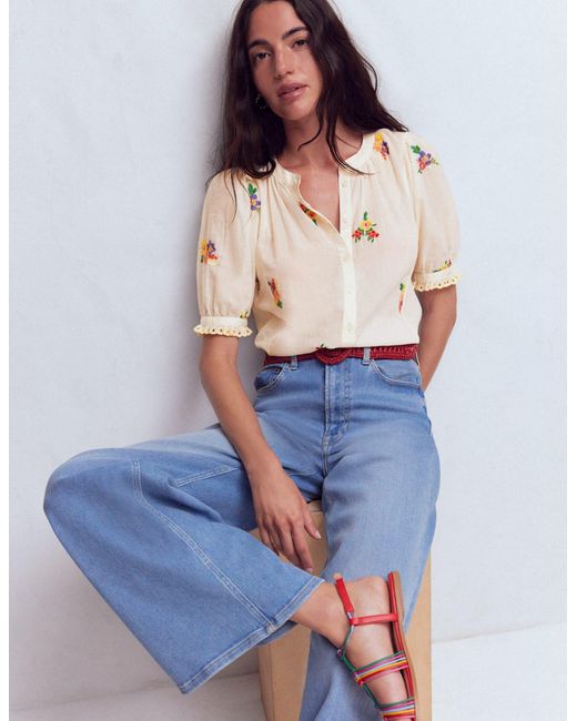 Boden Natural Camille Embroidered Cotton Top
