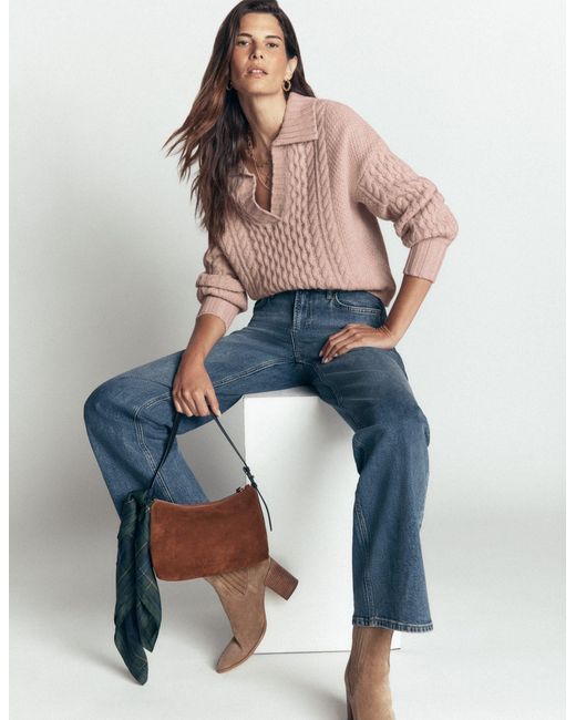 Boden Natural Collared Cable Knit Sweater