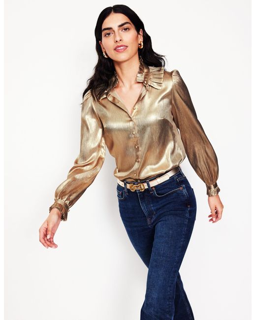 Boden Blue Ruffle Collar Party Blouse