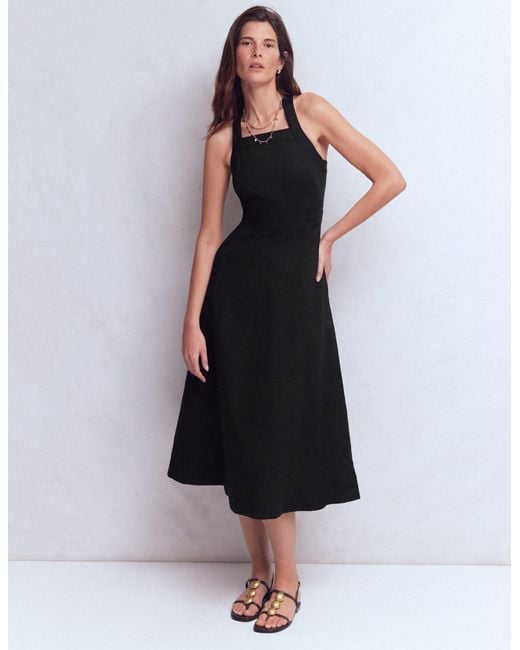 Boden Black Cross-Back Linen Blend Dress