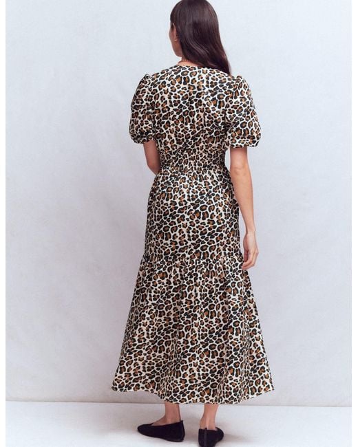 Boden Multicolor Irene Puff Sleeve Dress-Almond Milk, Cheetah Pop