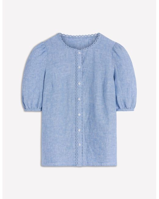 Boden Blue Leah Short Sleeve Linen Top