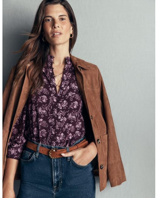 Boden Green Isla Funnel Neck Button Blouse