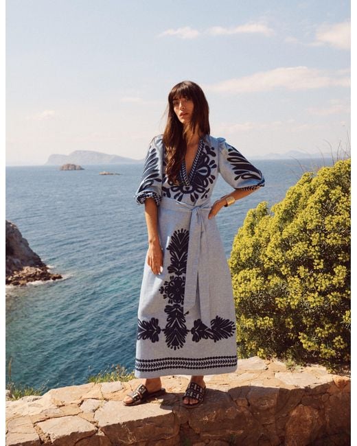 boden linen dress Irene Midi Dress-Blue Stripe Summer holiday booked Mollie Linen Midi Dress -