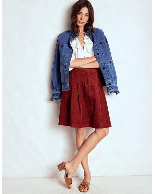 Boden Red Pleated Cord Skirt