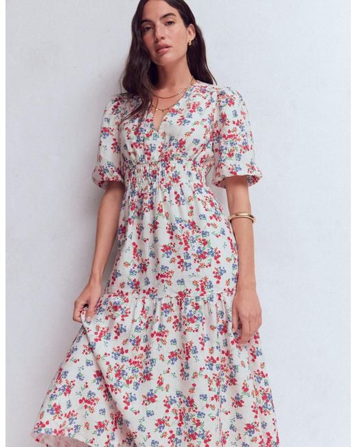 Boden White Irene Linen Midi Dress