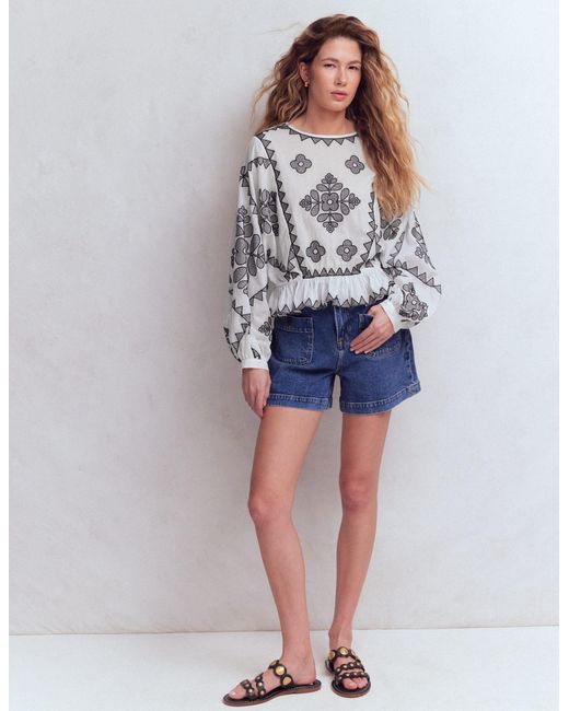 Boden Brown Embroidered Holiday Top