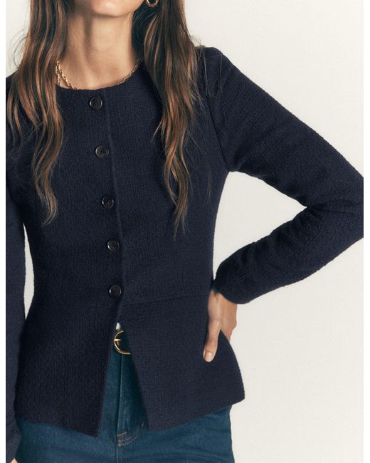 Boden Blue Collarless Tailored Blazer