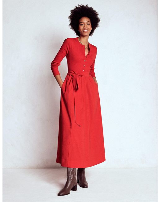 Boden Red Button Detail Mix Dress