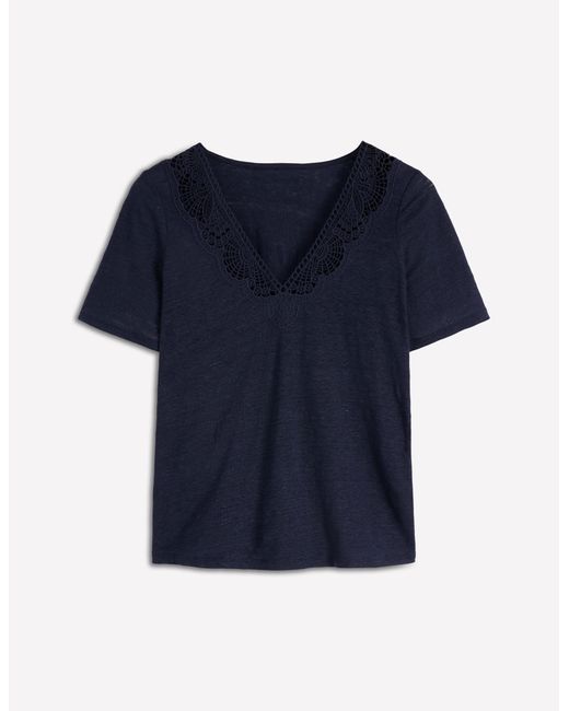 Boden Blue Tara Lace Trim Linen T-Shirt