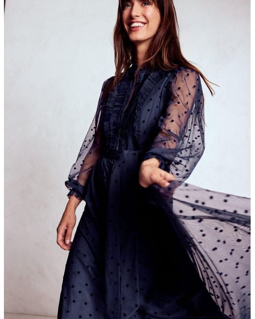 Boden Blue Tulle Ruffle Maxi Dress