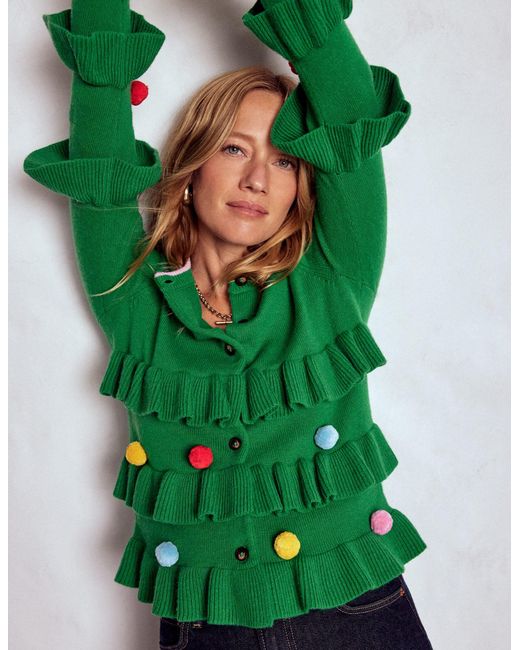 Boden Green Festive Embroidered Cardigan