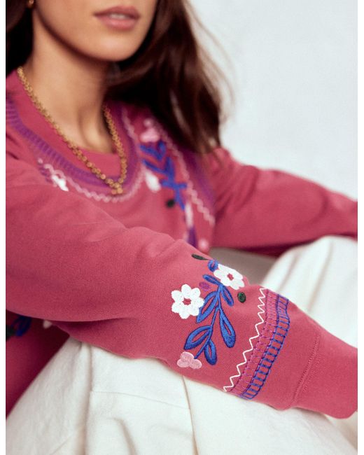 Boden Pink Hannah Embroidered Sweatshirt