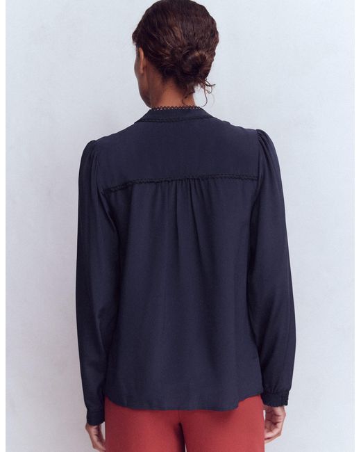 Boden Blue Rhea Trim Detail Silk Top