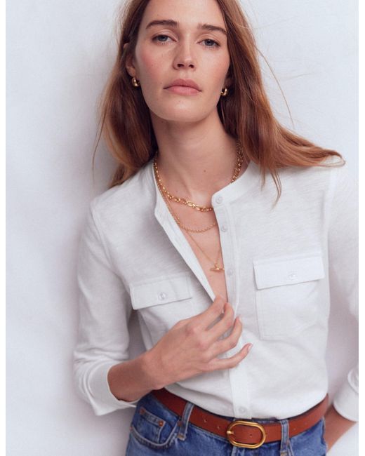 Boden Gray Topstitched Pocket Shirt