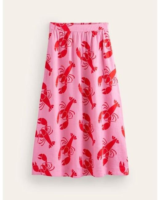 Boden Pink Florence Linen Midi Skirt Cashmere Rose, Lobster