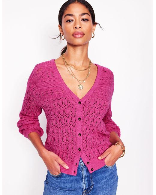 Boden Pink Elodie Stitch V-Neck Cardigan