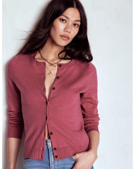 Boden Red Emilia Cotton Crew Cardigan